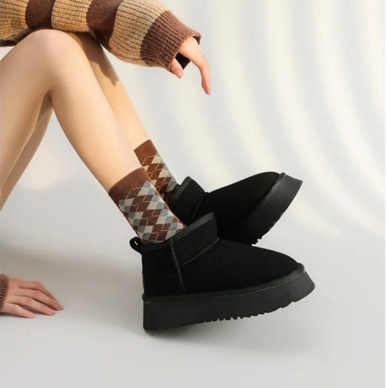 Winter Women Short Plush Warm Snow Boots Casual Shoes  New Suede Fur Chelsea Ankle Boots Flats Platform Ladies Shoes Botas